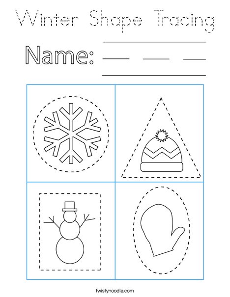 Winter Shape Tracing Coloring Page