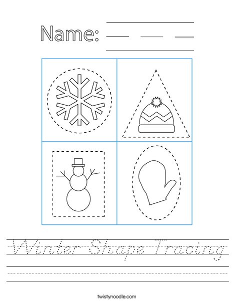 Winter Shape Tracing Worksheet