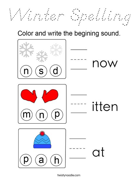 Winter Spelling Coloring Page