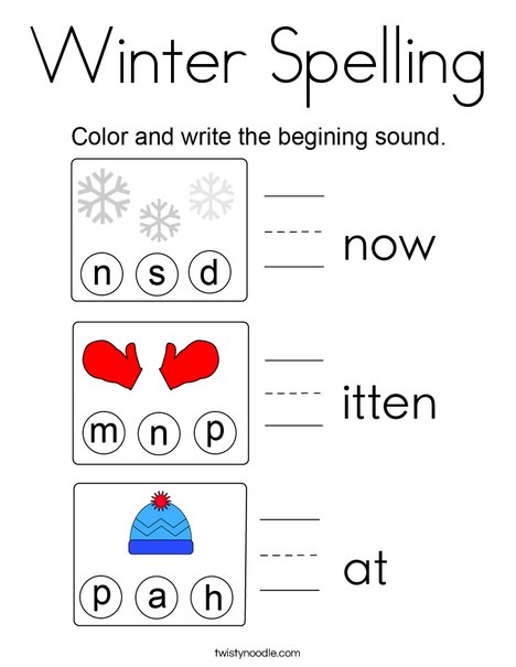 Winter Spelling Coloring Page
