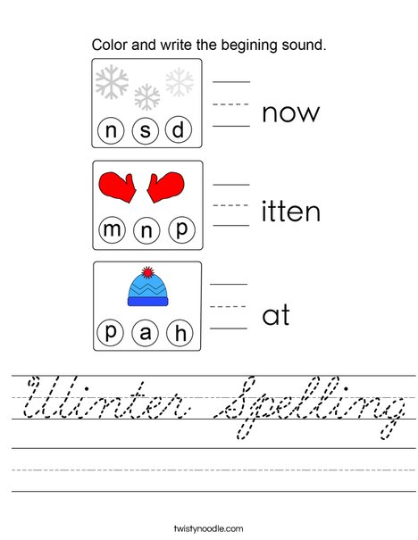 Winter Spelling Worksheet
