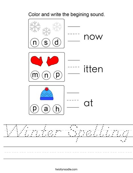Winter Spelling Worksheet