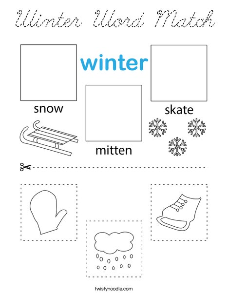 Winter Word Match Coloring Page