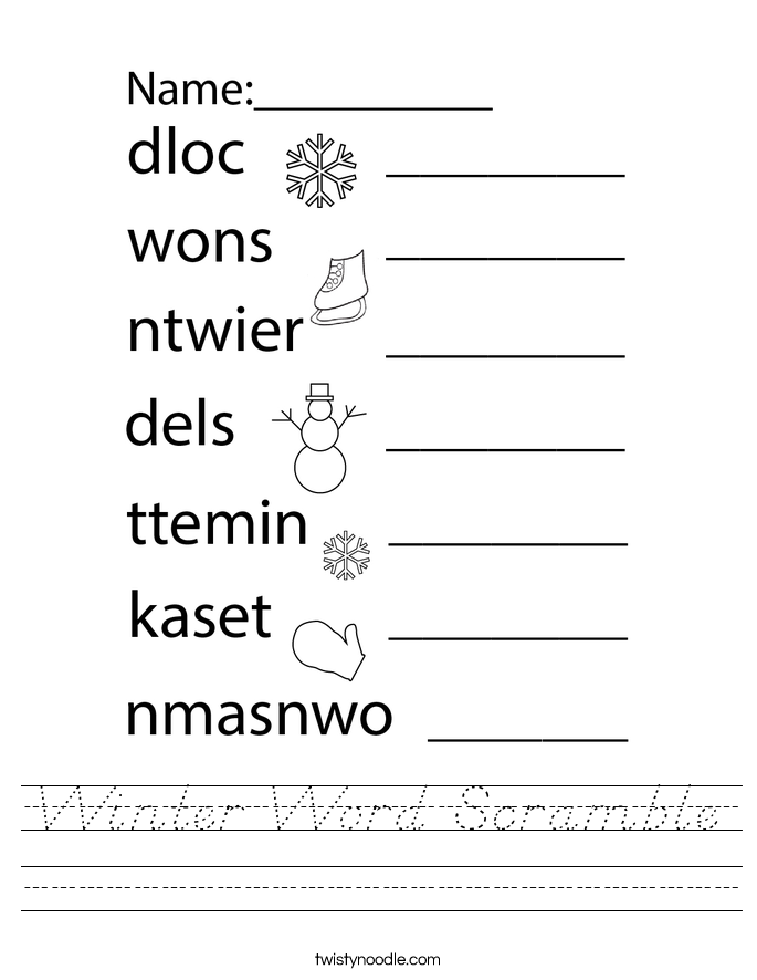 Winter Word Scramble Worksheet D Nealian Twisty Noodle Winter Word Scramble Worksheet D Nealian Twisty Noodle