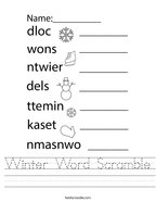 Winter Word Scramble Handwriting Sheet