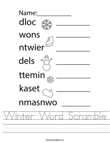 Winter Word Scramble Worksheet Twisty Noodle Winter Word Scramble Worksheet Twisty Noodle