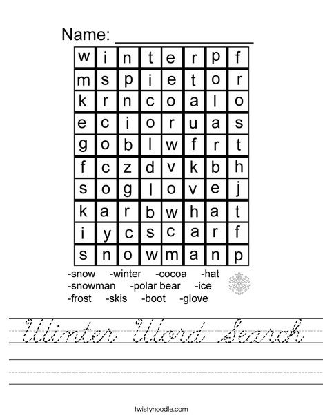 Winter Word Search Worksheet