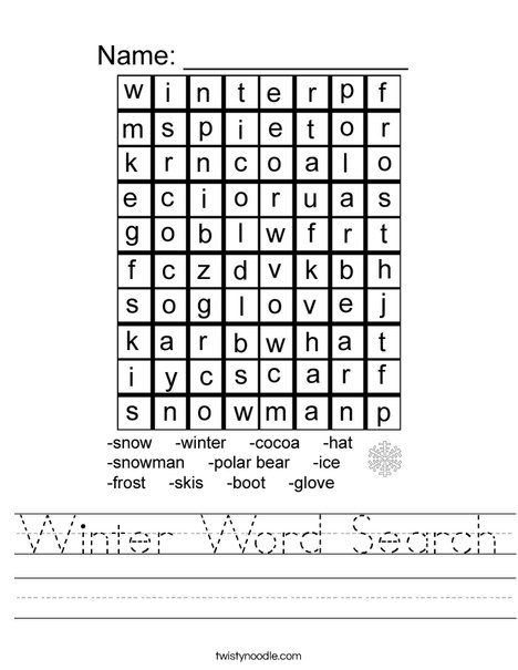 Winter Word Search Worksheet