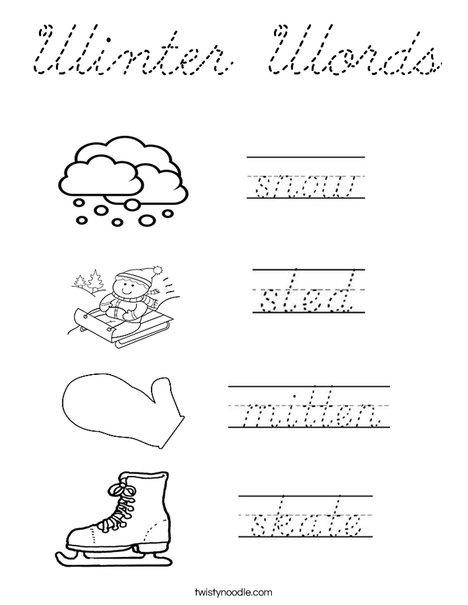 Winter Words Coloring Page