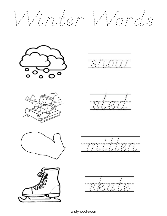 Winter Words Coloring Page