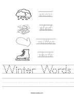 Winter Words Handwriting Sheet