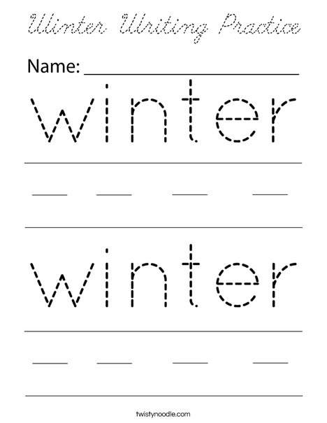 Winter Writing Practice Coloring Page