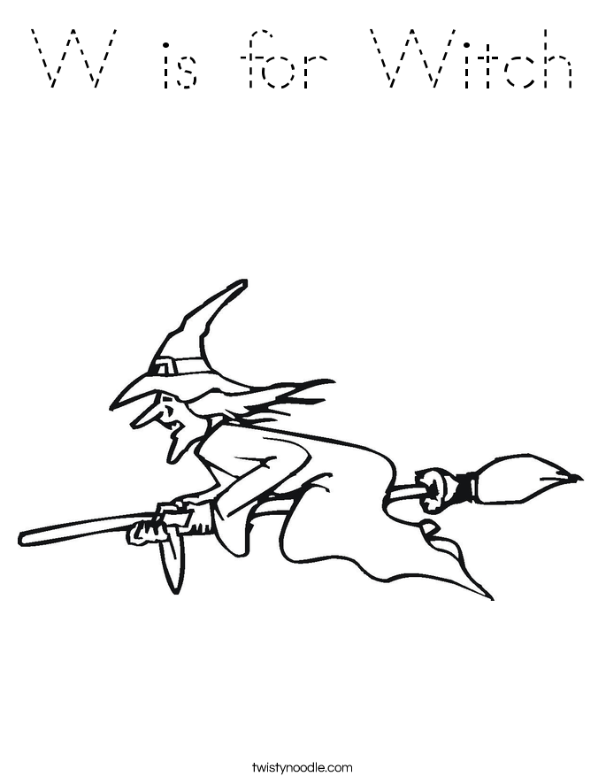 W is for Witch Coloring Page