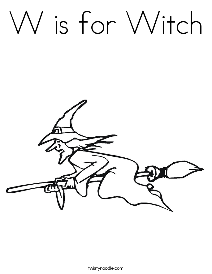 W is for Witch Coloring Page