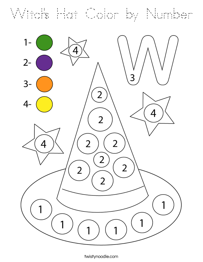 Witch's Hat Color by Number Coloring Page