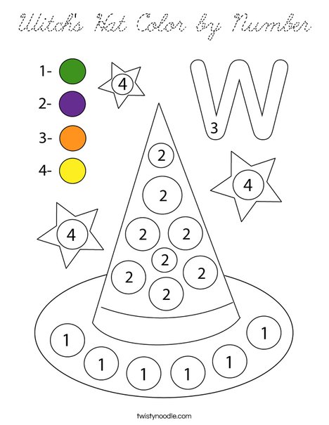 Witch's Hat Color by Number Coloring Page