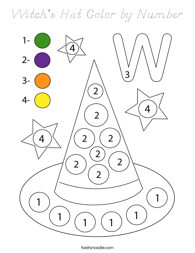 Witch's Hat Color by Number Coloring Page
