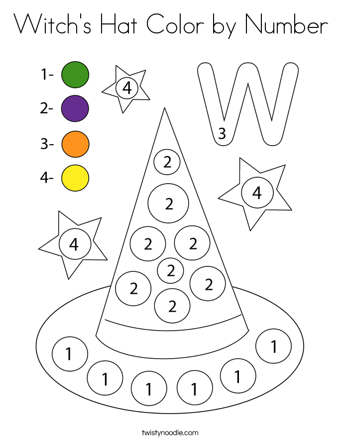 Witch's Hat Color by Number Coloring Page