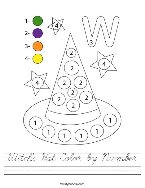 Witch's Hat Color by Number Worksheet