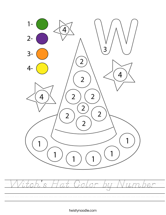 Witch's Hat Color by Number Worksheet