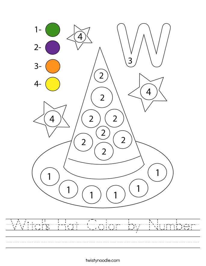 Witch's Hat Color by Number Worksheet