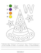 Witch's Hat Color by Number Handwriting Sheet