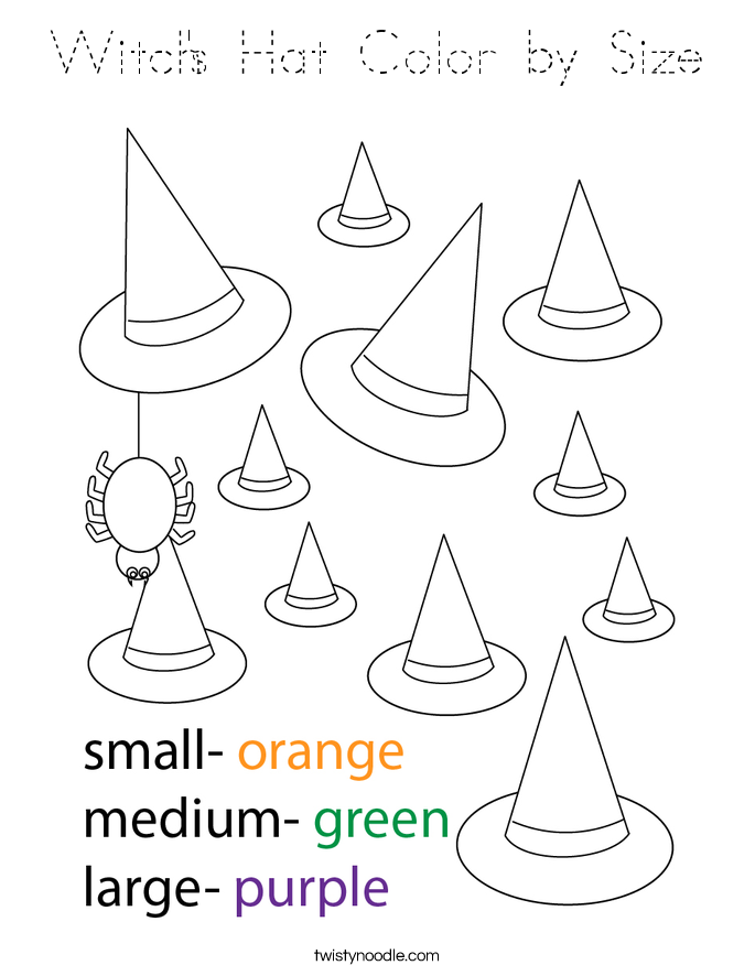 Witch's Hat Color by Size Coloring Page