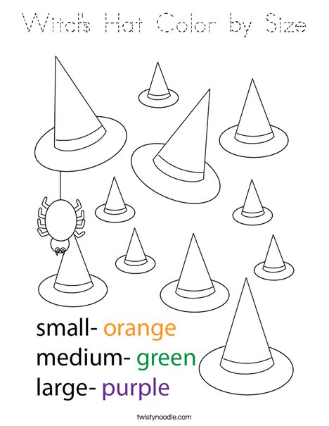 Witch's Hat Color by Size Coloring Page