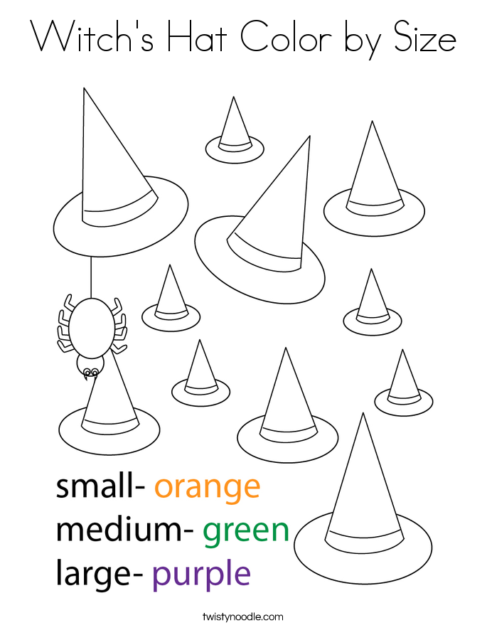 Witch's Hat Color by Size Coloring Page