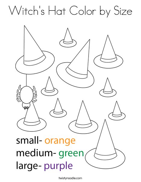 Witch's Hat Color by Size Coloring Page