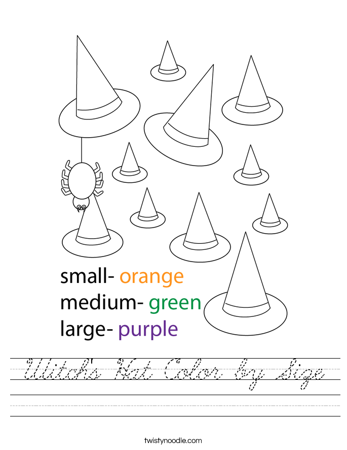 Witch's Hat Color by Size Worksheet
