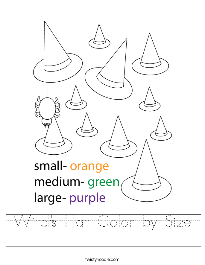 Witch's Hat Color by Size Worksheet