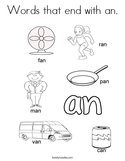 Words that end with an Coloring Page