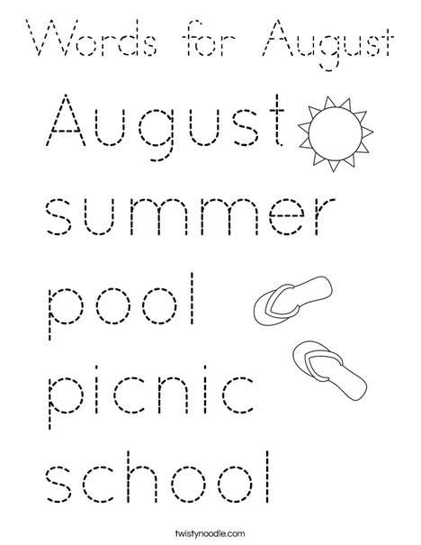 Words for August Coloring Page