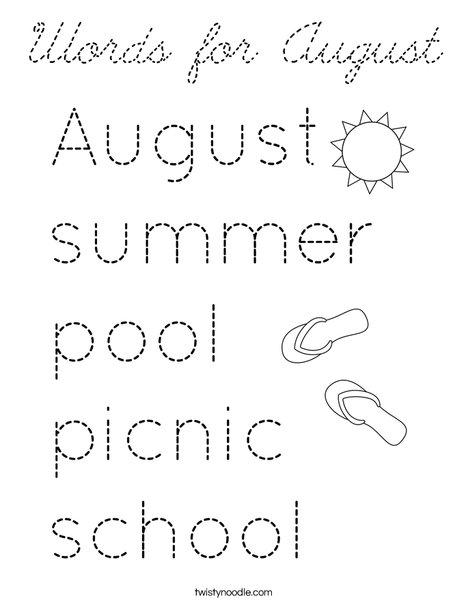 Words for August Coloring Page