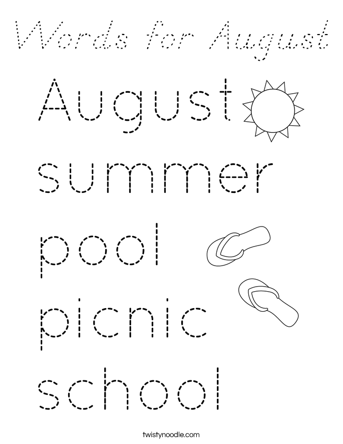 Words for August Coloring Page