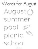 Words for August Coloring Page