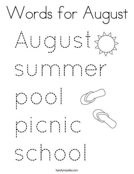 Words for August Coloring Page