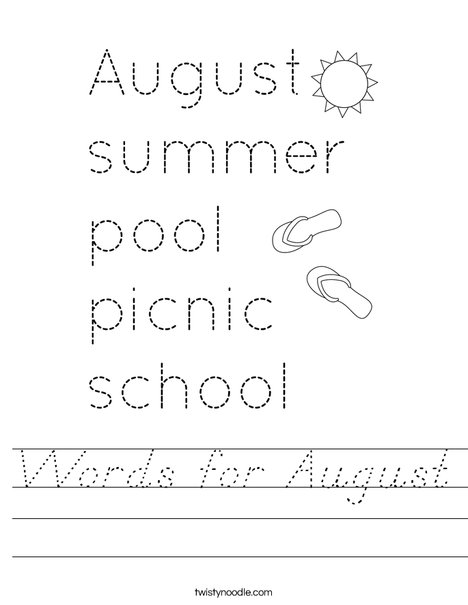 Words for August Worksheet