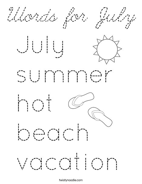 Words for July Coloring Page
