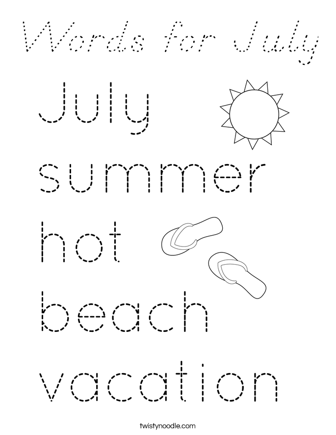 Words for July Coloring Page