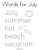 Words for July Coloring Page