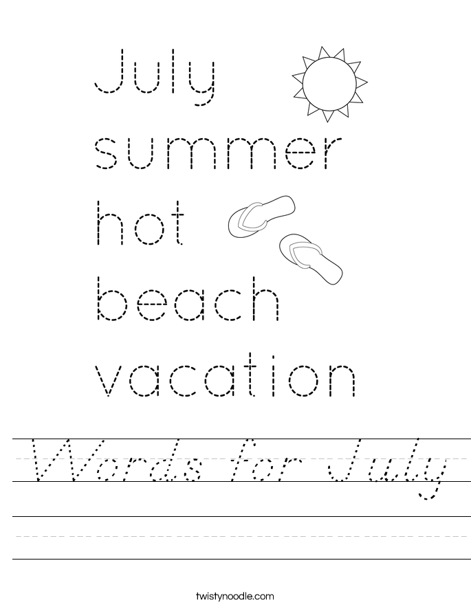 Words for July Worksheet