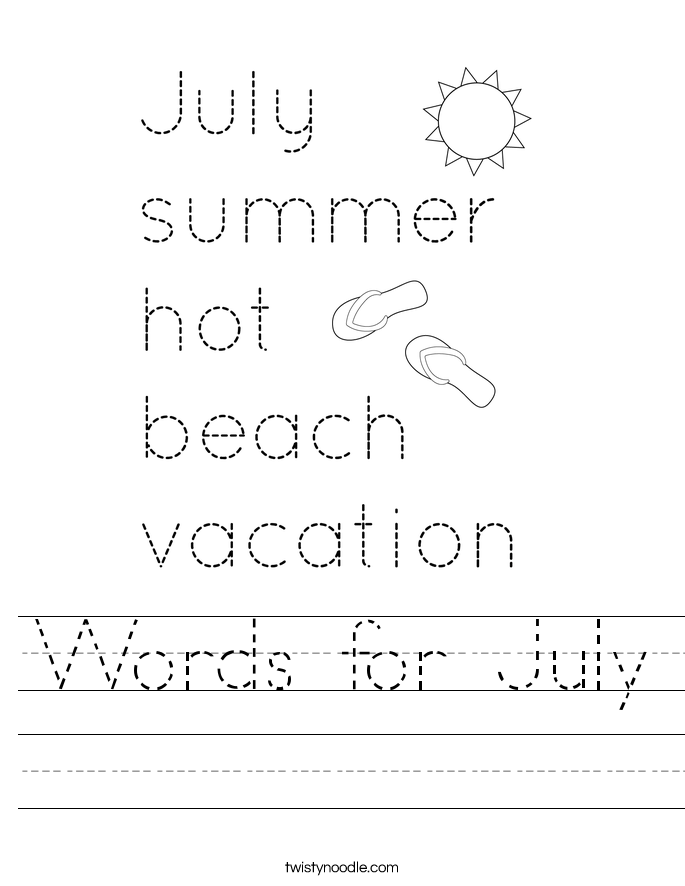 Words for July Worksheet