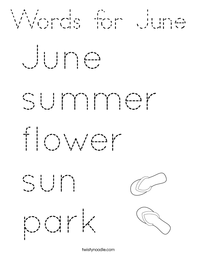 Words for June Coloring Page
