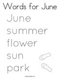Words for June Coloring Page