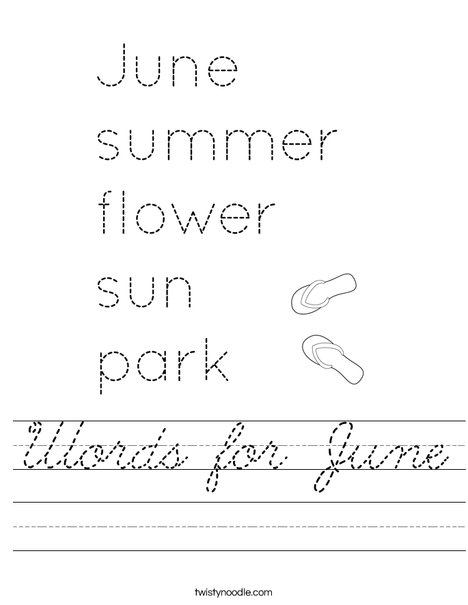 Words for June Worksheet