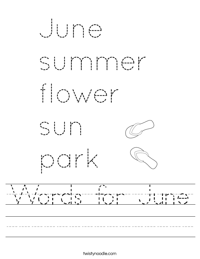 Words for June Worksheet