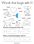 Words that begin with H Coloring Page