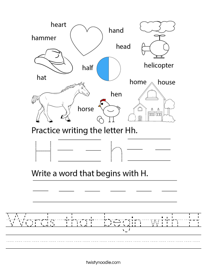 Words that begin with H Worksheet